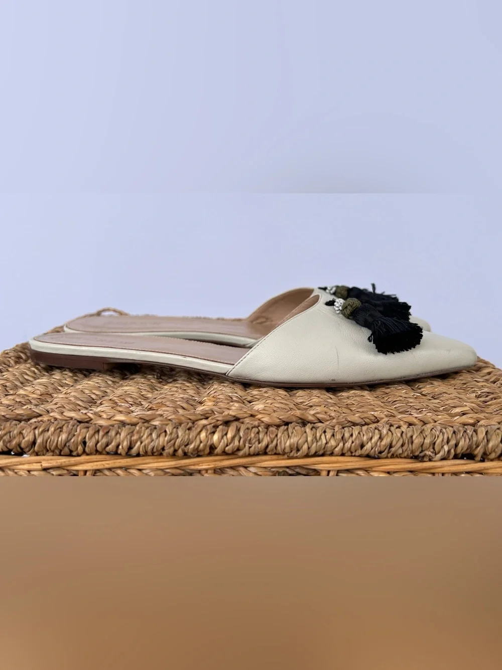 J. Crew Women’s Harper Leather Tassel Mules Point Toe Flat Heel Size 8.5